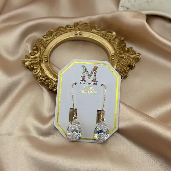 β¨βMia Charro Gold & Cubic Zirconia Teardrop Earrings - Picture 3 of 6